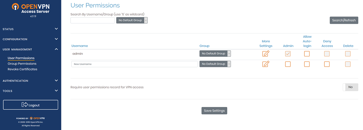 OpenVPN Admin User Interface
