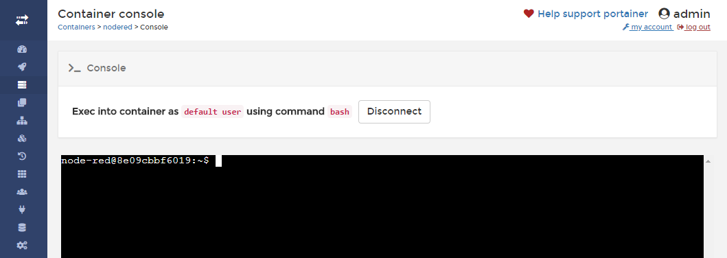 Portainer Container Console Connect
