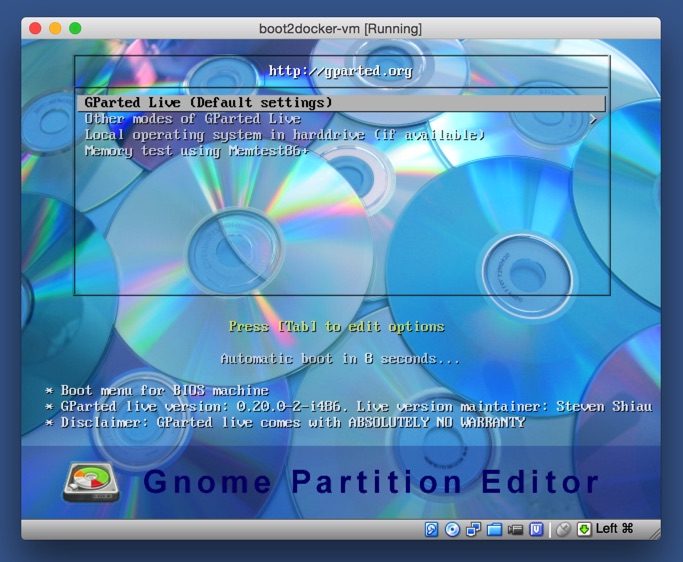 Virtualbox Gparted Start
